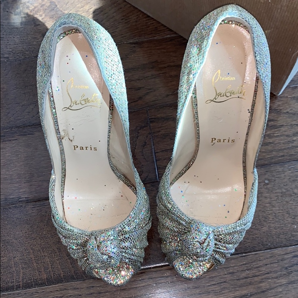 Christian Louboutin Multicolor Crystal Peep-Toe Platform Pumps with Red Soles - Picture 2 of 8